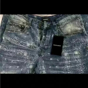 BlueCarats NWT The McQueen 5 Pocket Slim Fit Light Indigo Bandana Style Jean 28